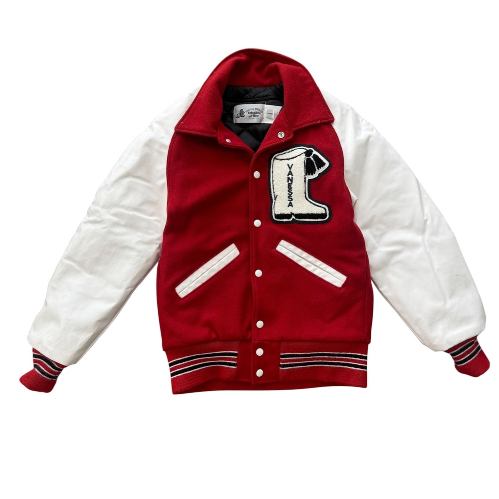 vintage Special Effects Wool Leather Varsity Letterman Jacket XS Red White